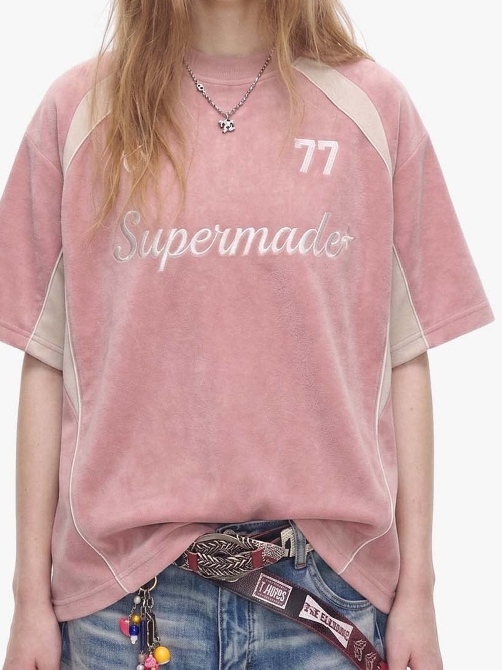 Pink Short-Sleeve Tee with Contrast Panels